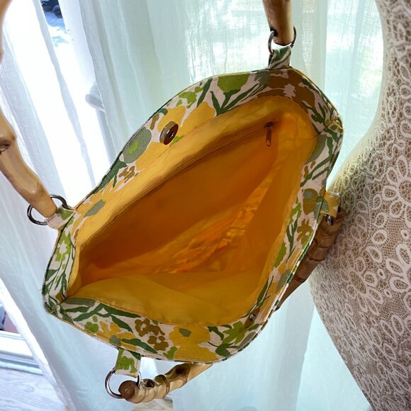 Vintage Retro Summer Canvas Tote, Bamboo Handles - Picture 4 of 4